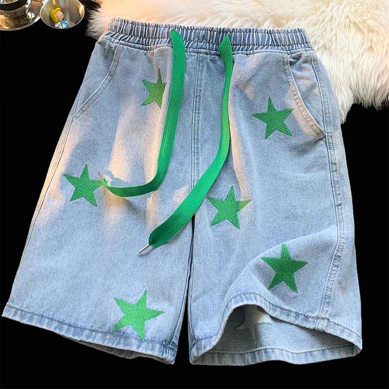 Five-point Star Patchwork Elastic Waist Shorts