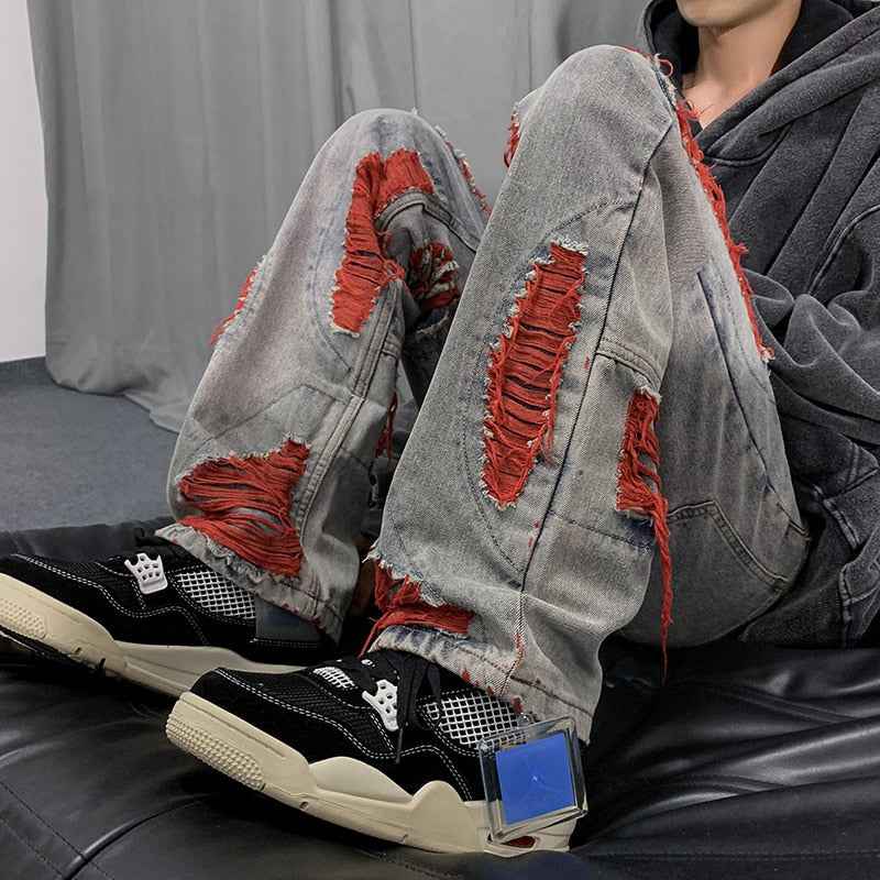 Denim Streetwear Ripped Patches Pants