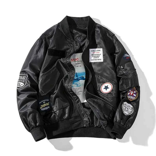 Retro Letter Embroidered Elastic Waist Jacket