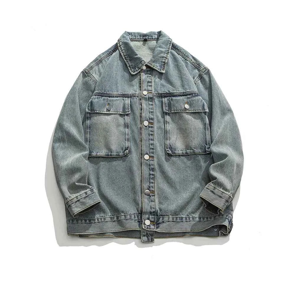 Tied Die Lapel Button Up Jean Jacket