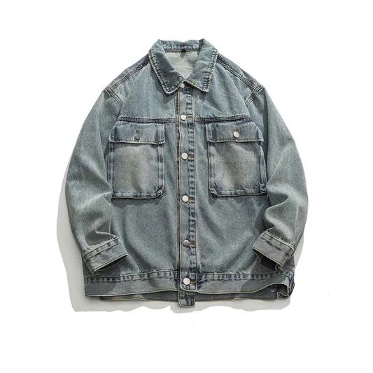 Tied Die Lapel Button Up Jean Jacket