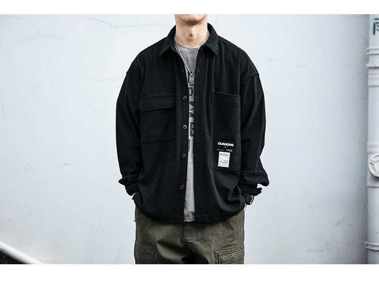 Corduroy Waffle Plaid Semi Collar Overshirt