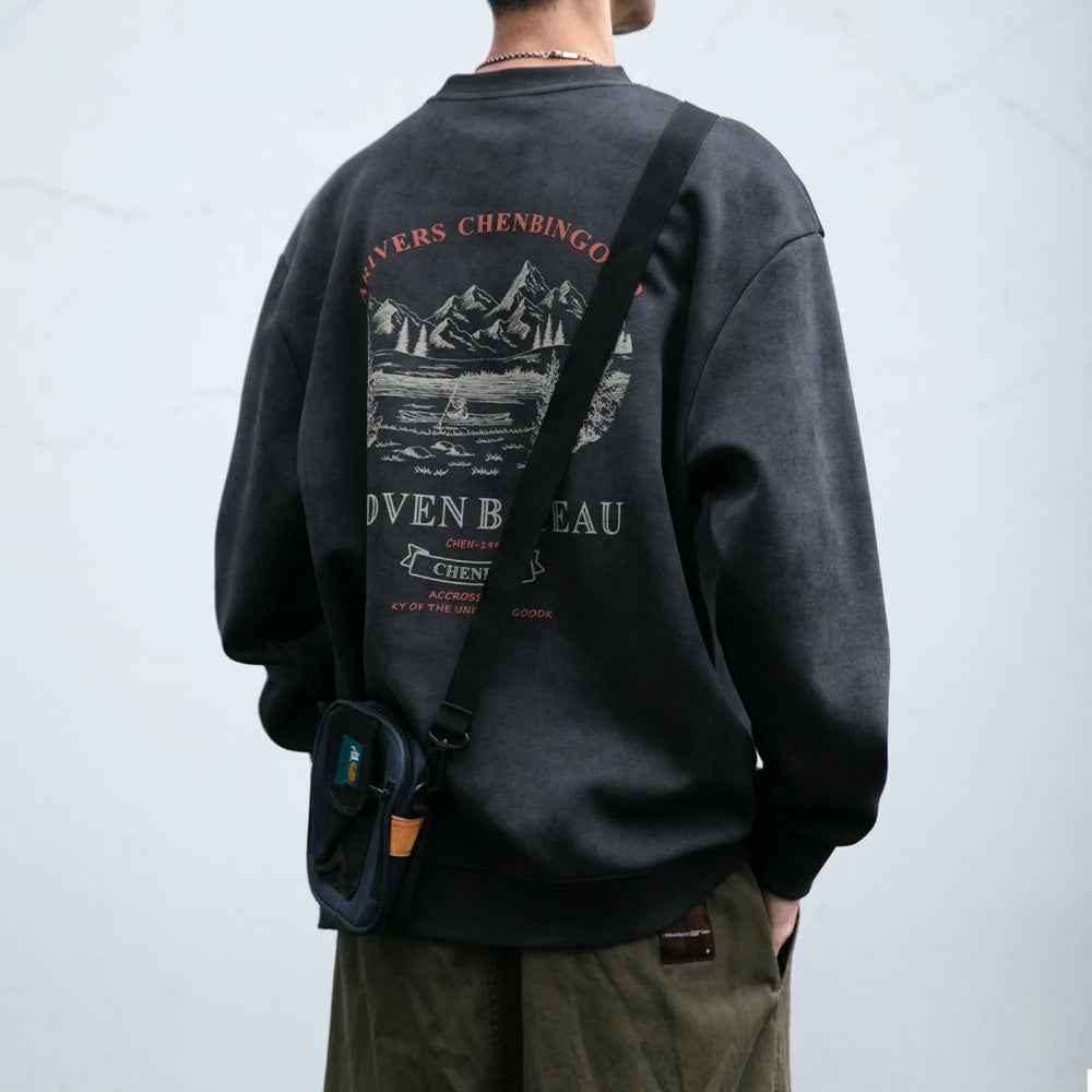 Gray Color Mountain Valley Design Sweater