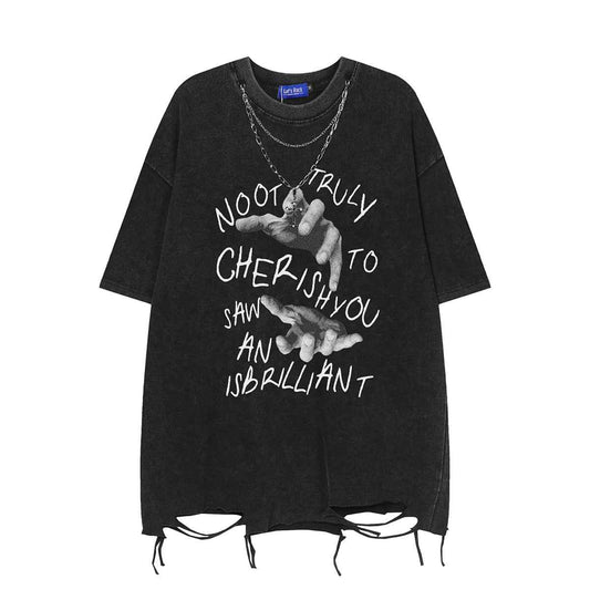Hand Sketch Ripped Streetwear T-Shirt