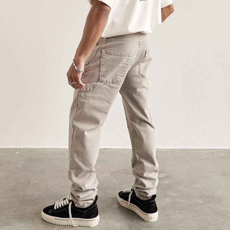 Solid Color Multi Pockets Denim Pants