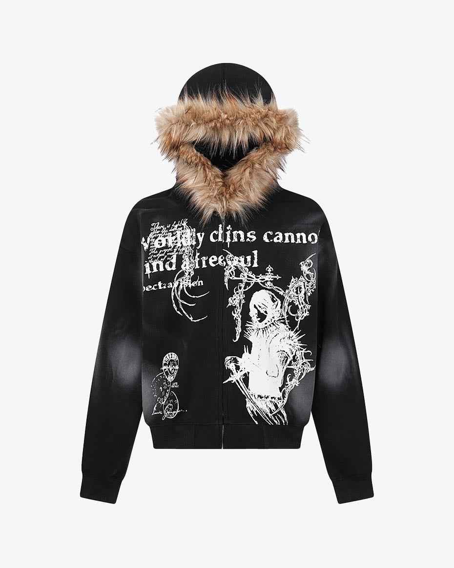 Sinful Zip Up Fur Hooded Jacket
