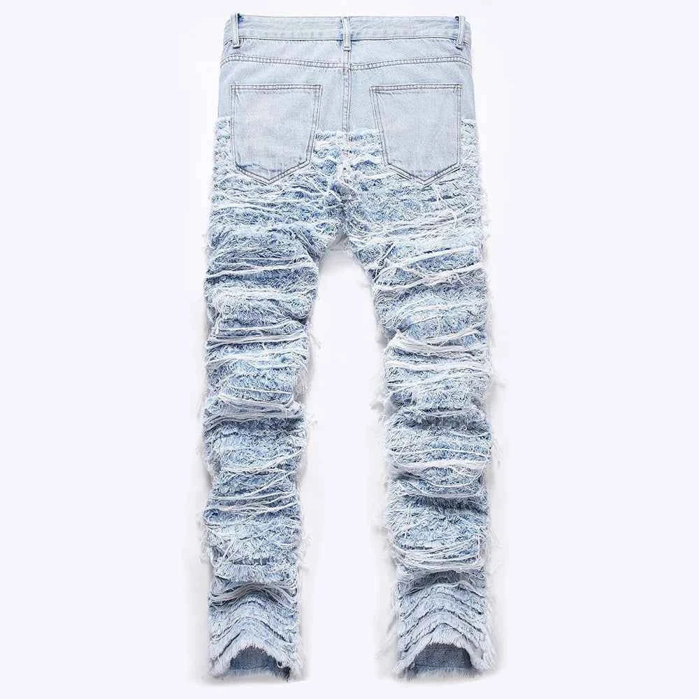 Light Blue Fringe Destroyed Jeans