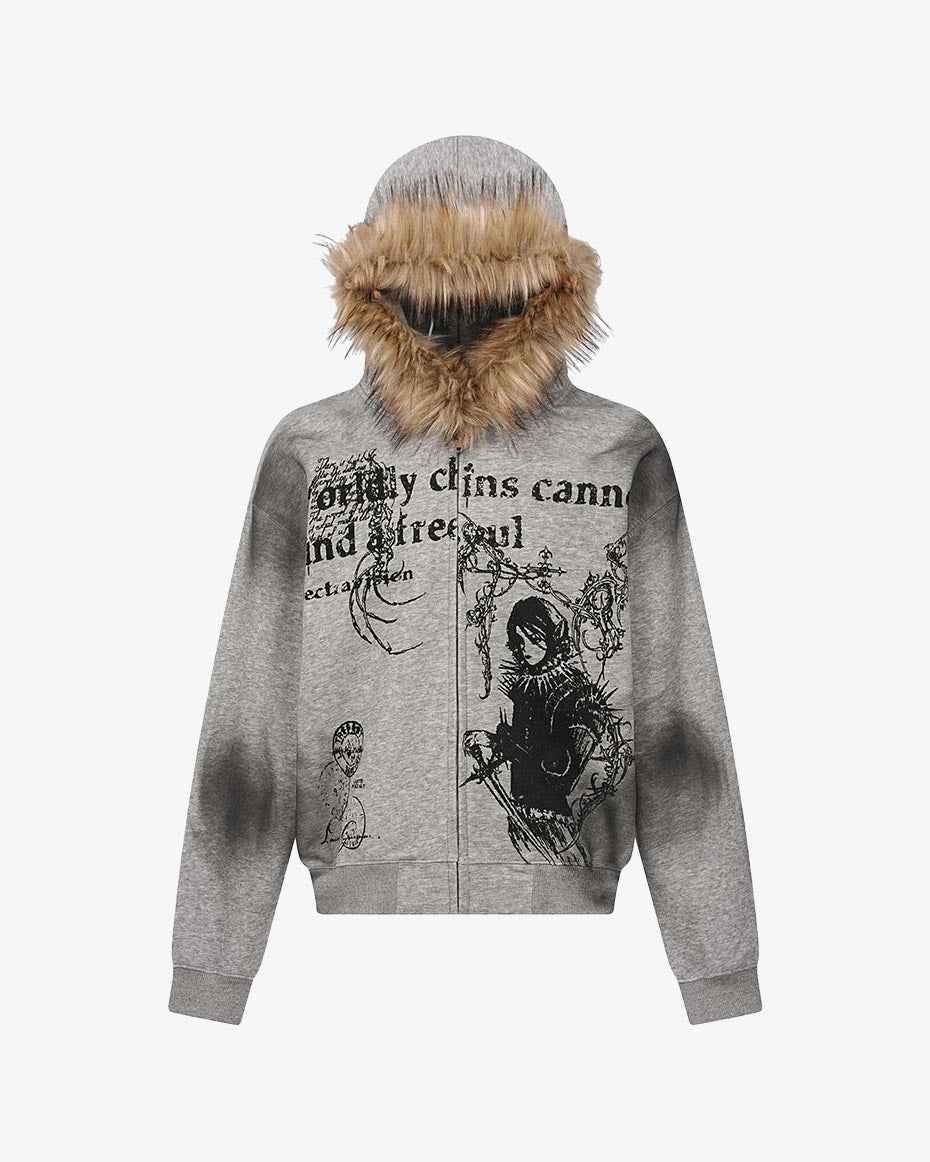 Sinful Zip Up Fur Hooded Jacket