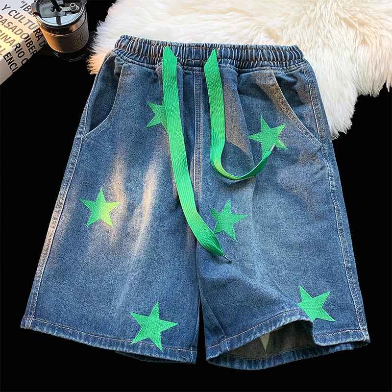Five-point Star Patchwork Elastic Waist Shorts