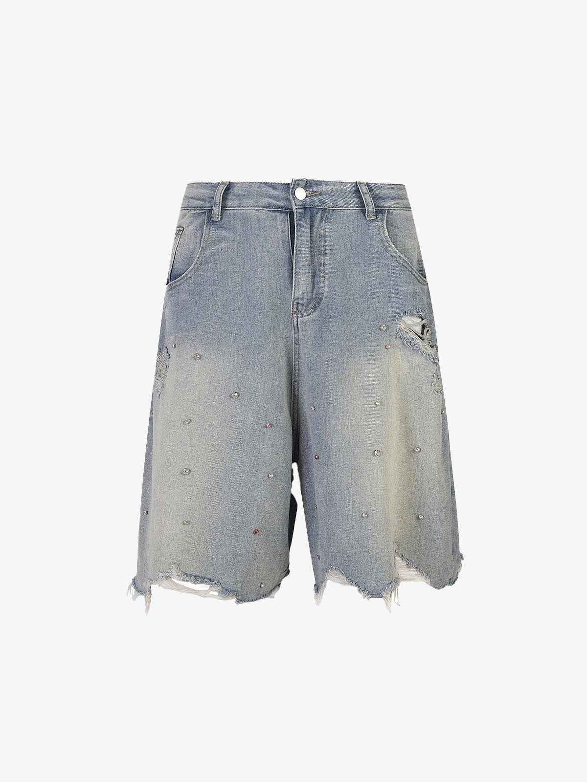 Rhinestone Denim Ripped Shorts
