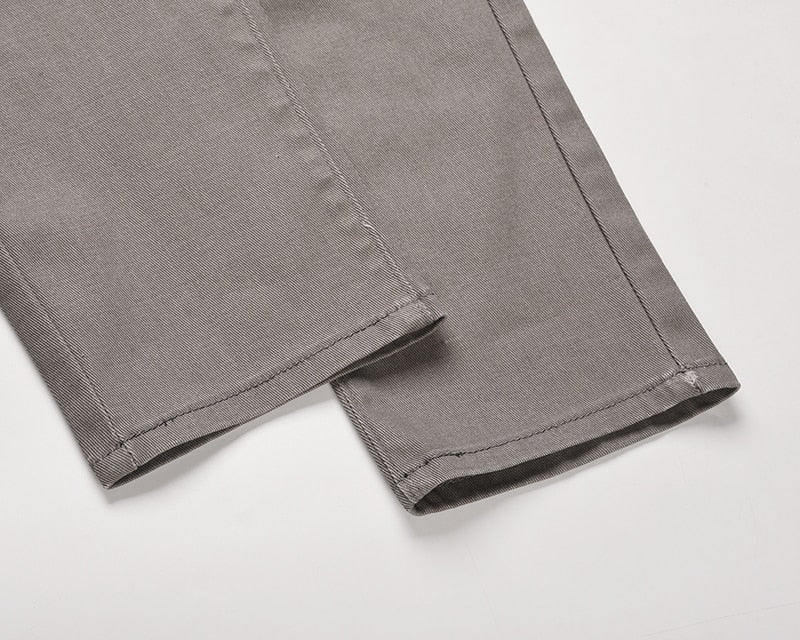 Solid Color Multi Pockets Denim Pants