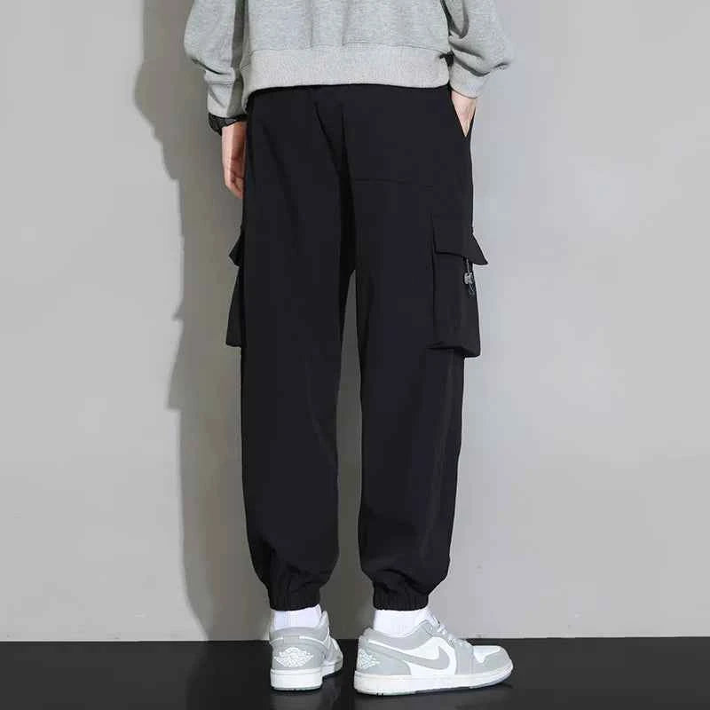 Plain Color Drawstring Knee Cargo Pocket Pants