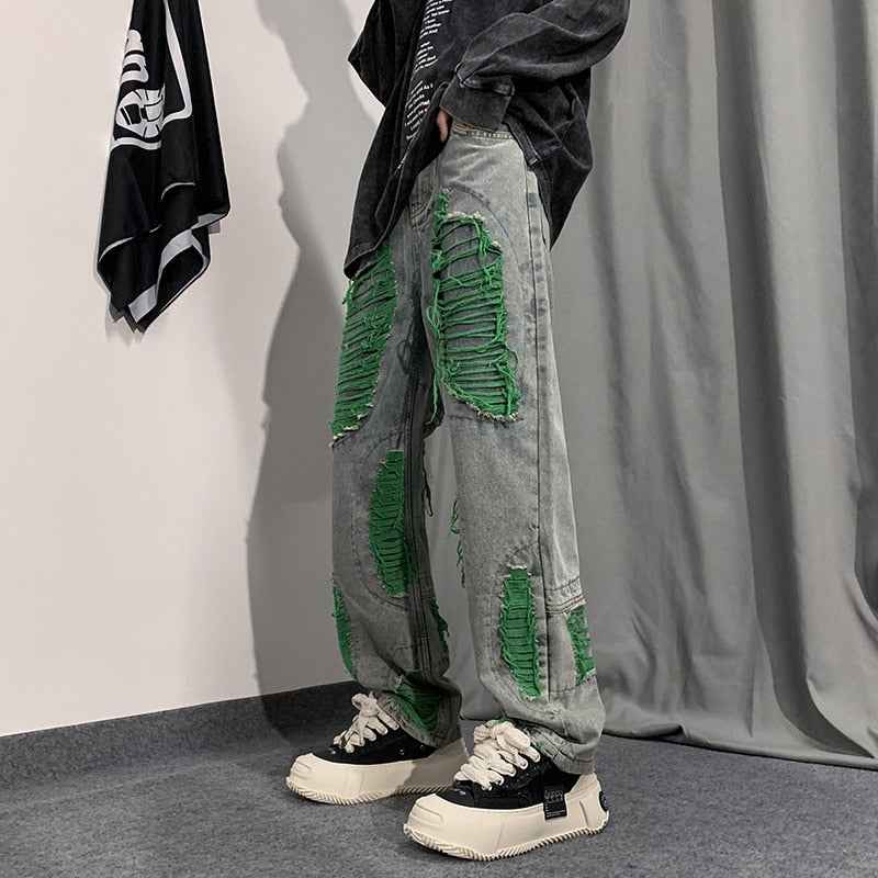Denim Streetwear Ripped Patches Pants