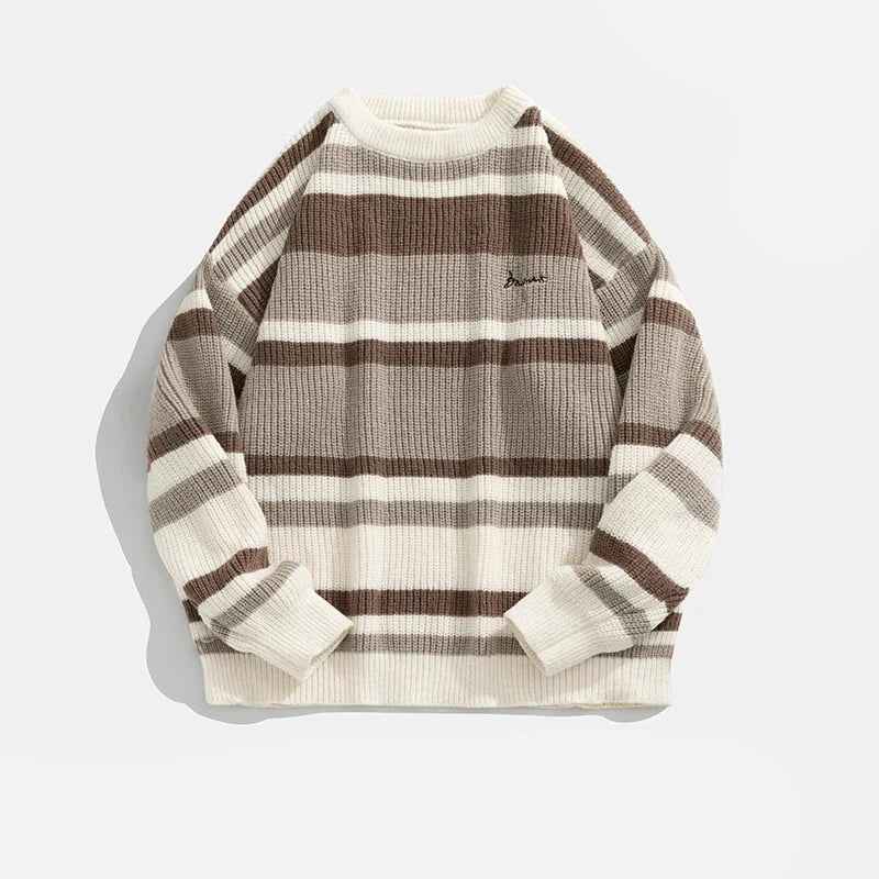 Stripe Embroidery Crochet Sweater