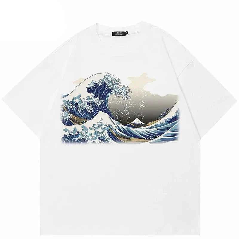 Ivory Tsunami Big Waves Graphic Loose T-Shirt