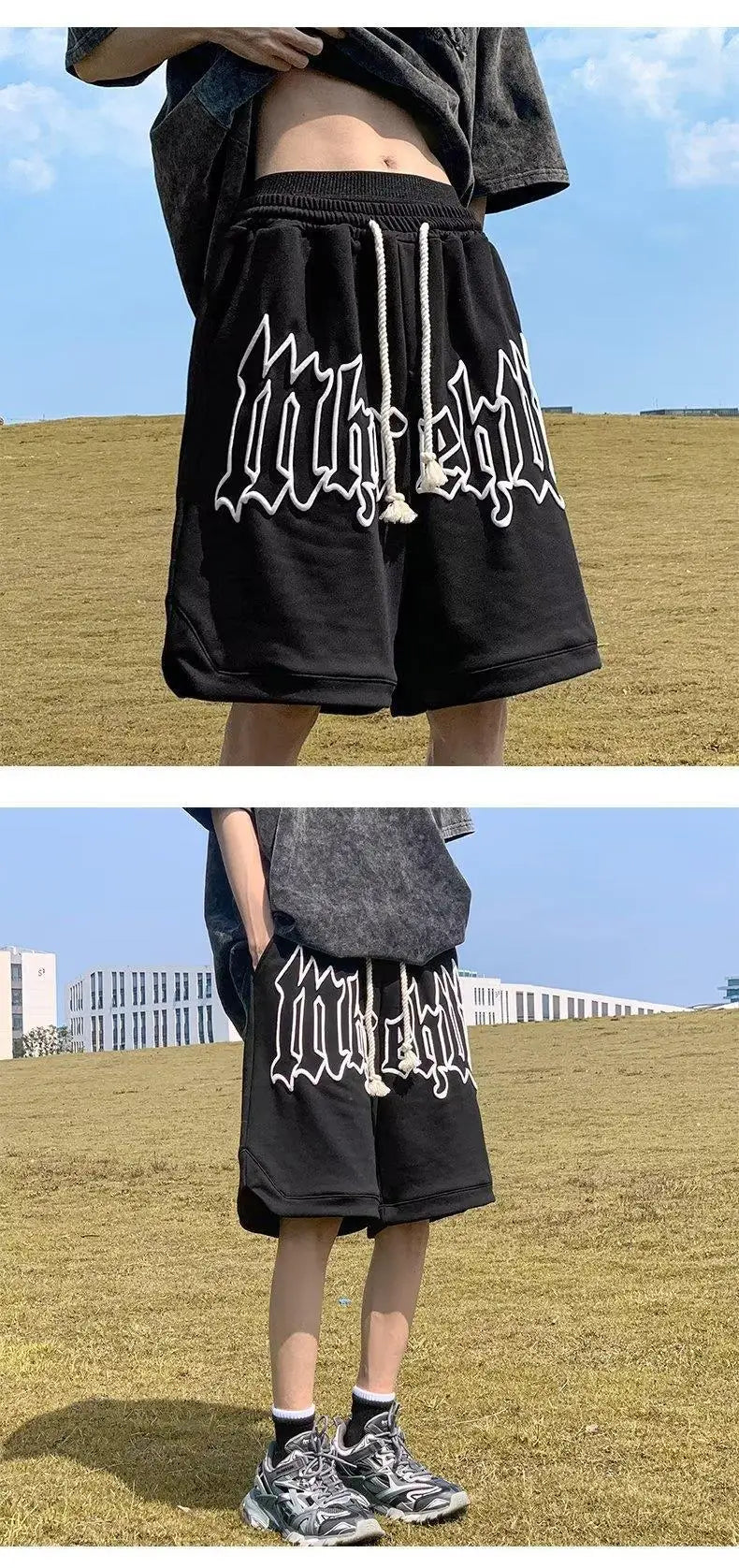 Drawstring Letter Printing Casual Loose Shorts