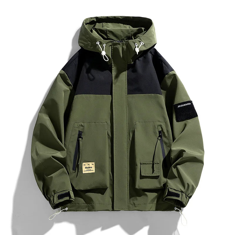 High Neck Two Tone Cargo Bomber Jacket