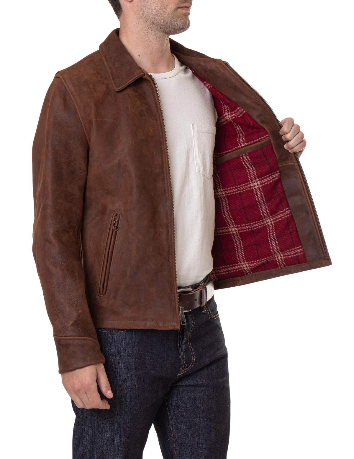Men's Distressed Brown Oiled Nubuck Moto Jacket