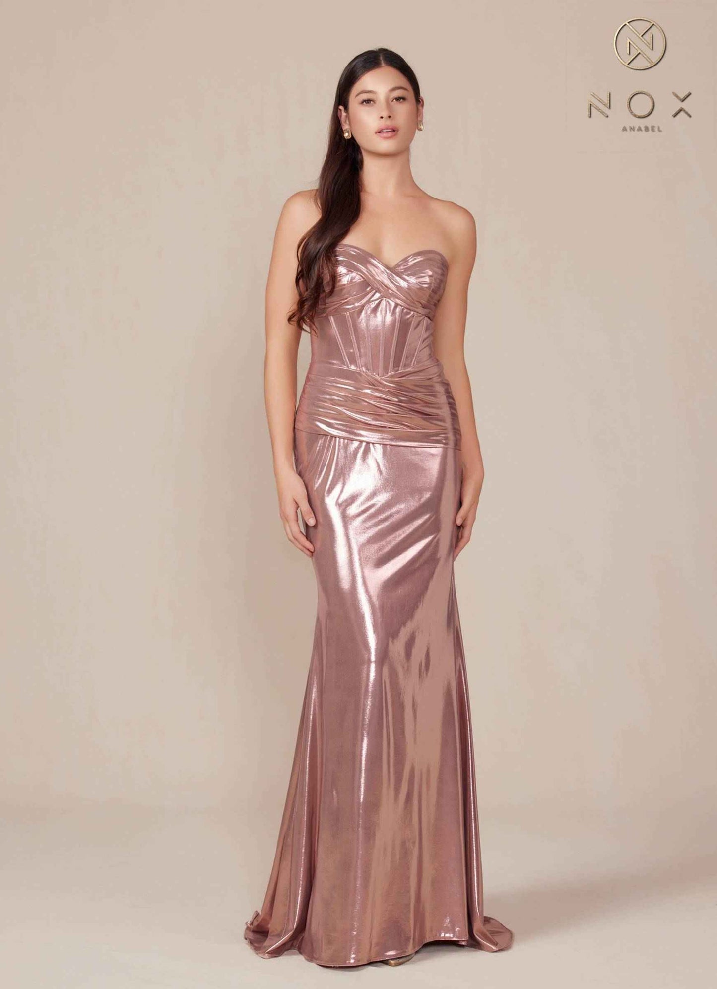 Nox Anabel T1499 Dress Strapless Metallic Satin Fitted Gown