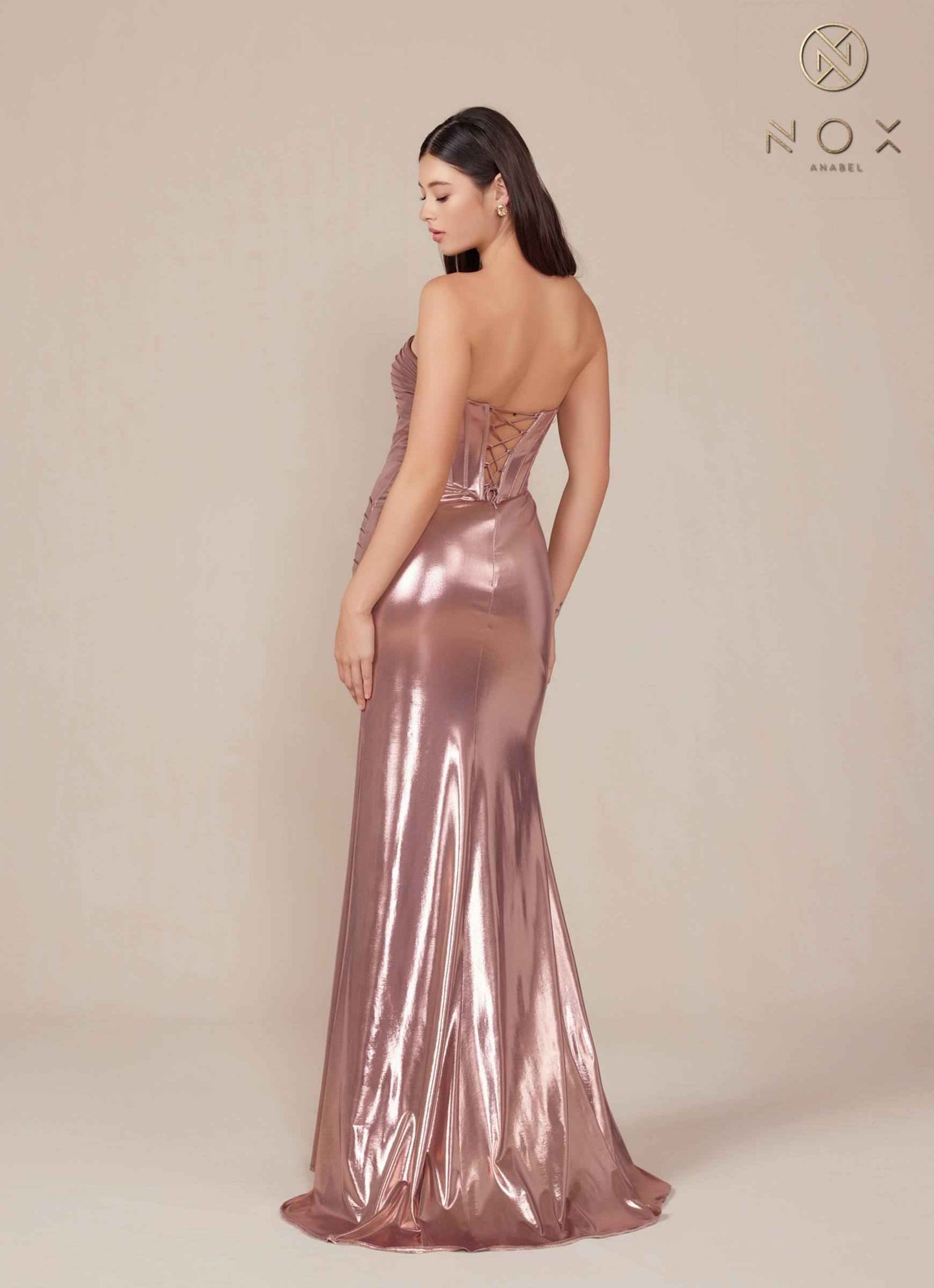 Nox Anabel T1499 Dress Strapless Metallic Satin Fitted Gown