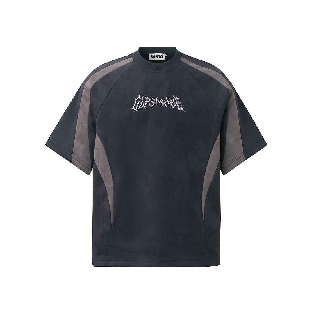 Suede Panel Embroidered Logo Short Sleeve T-Shirt