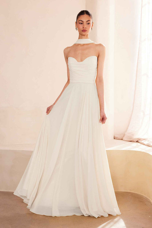 Ladivine Amoris T703W White Dress Strapless A-Line Gown