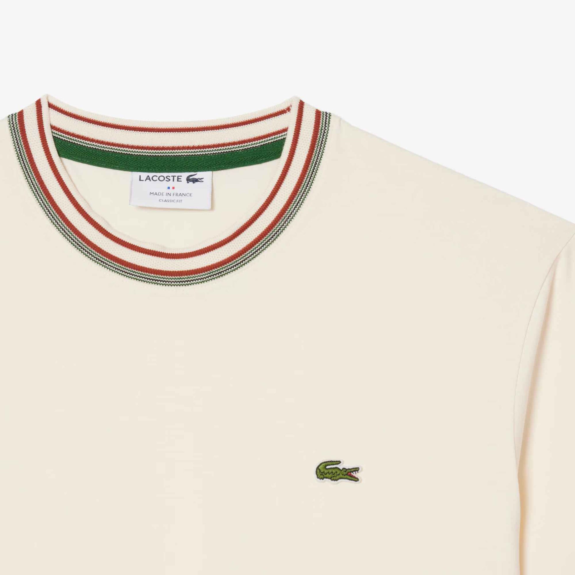 Lacoste Made in France Stripe Neck Tee - Cream