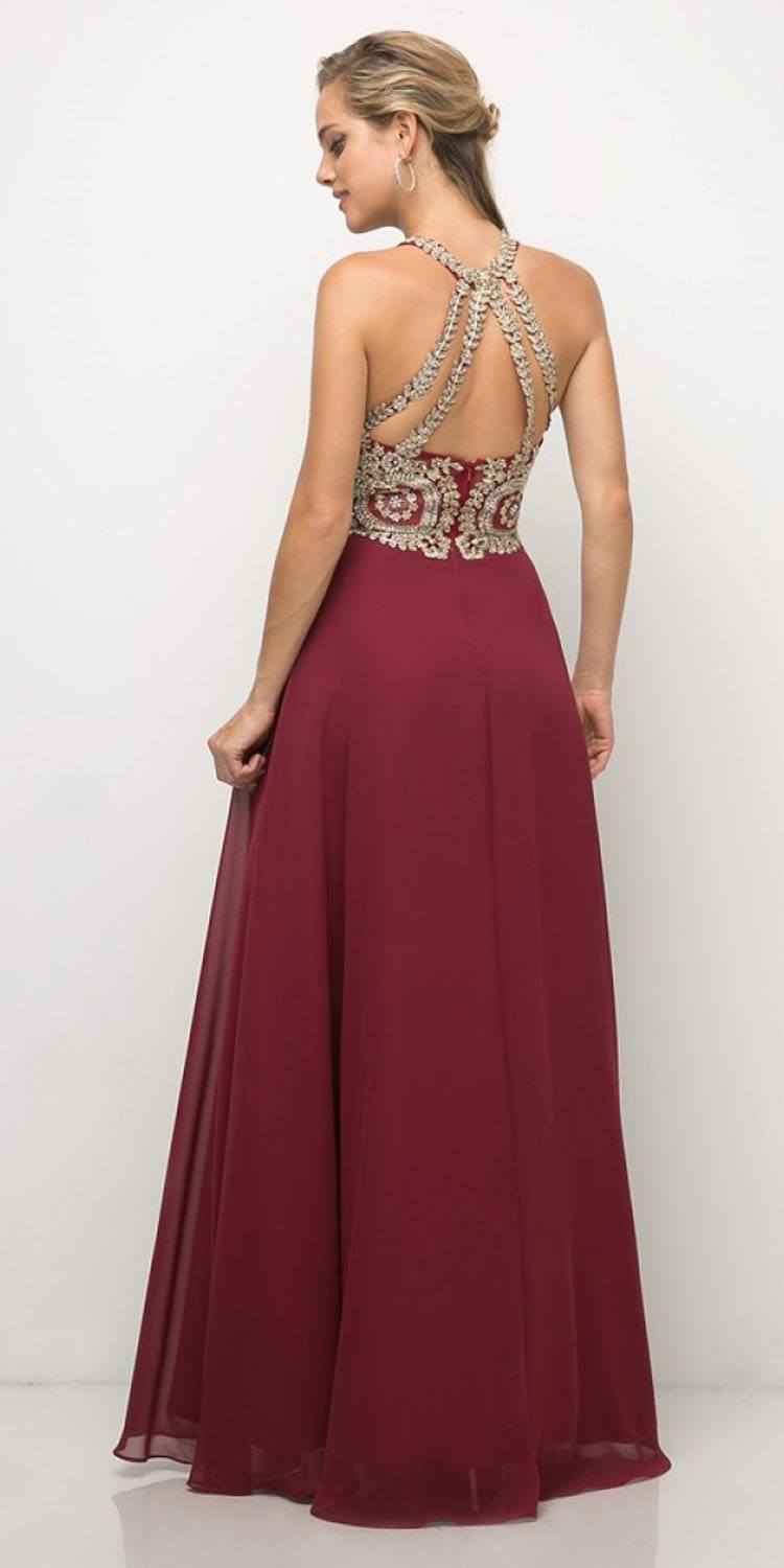 Cinderella Divine UJ0120 A-Line Chiffon Dress Halter Lace Applique Bodice