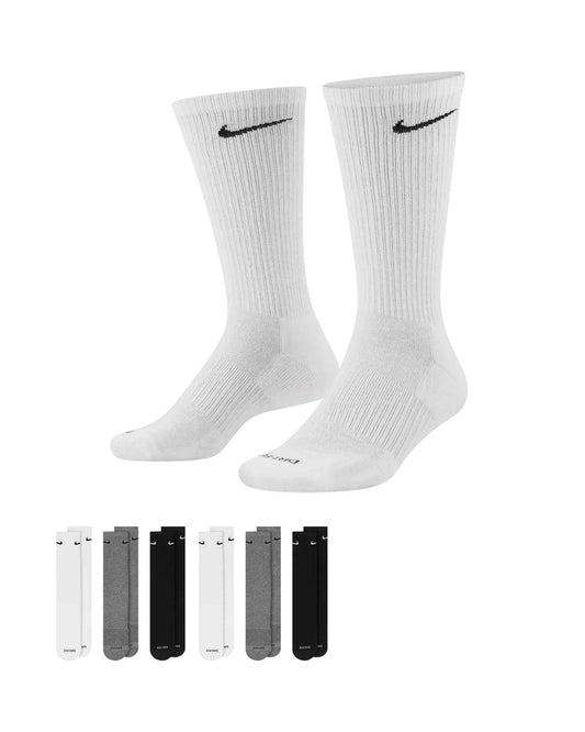 Nike Dri-Fit 6-Pack Cushioned Crew Socks - Black/Gray/White