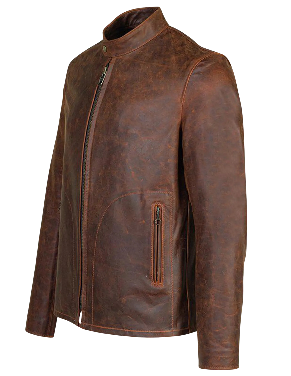 Men's Distressed Brown Unlined Cowhide Cafe Racer Jacket