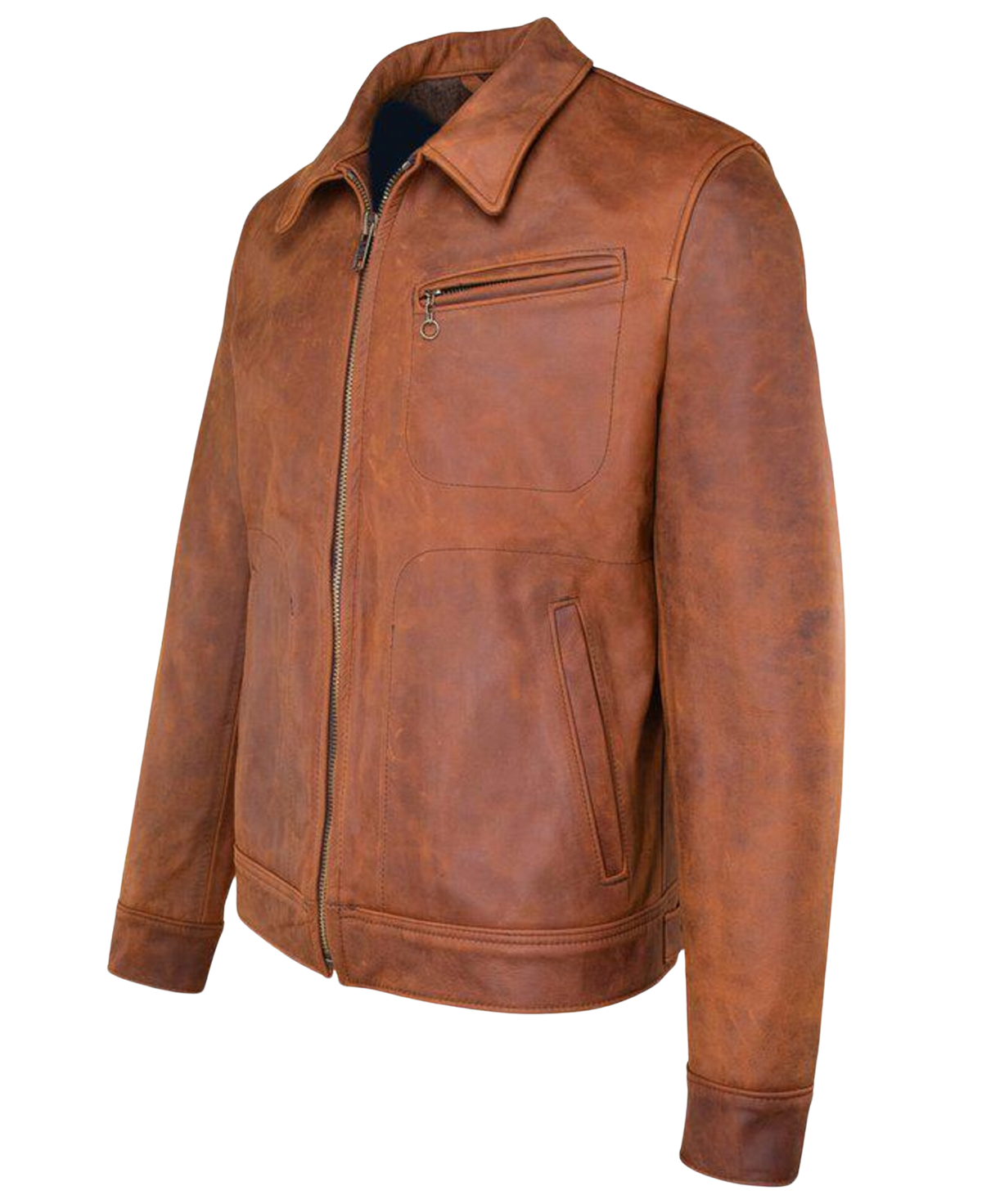 Men's Distressed Brown Unlined Cowhide Trucker Jacket