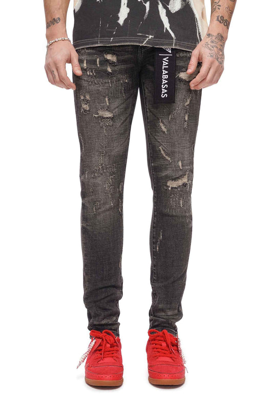 Valabasas Collage Skinny Jean - Grey Vintage Wash