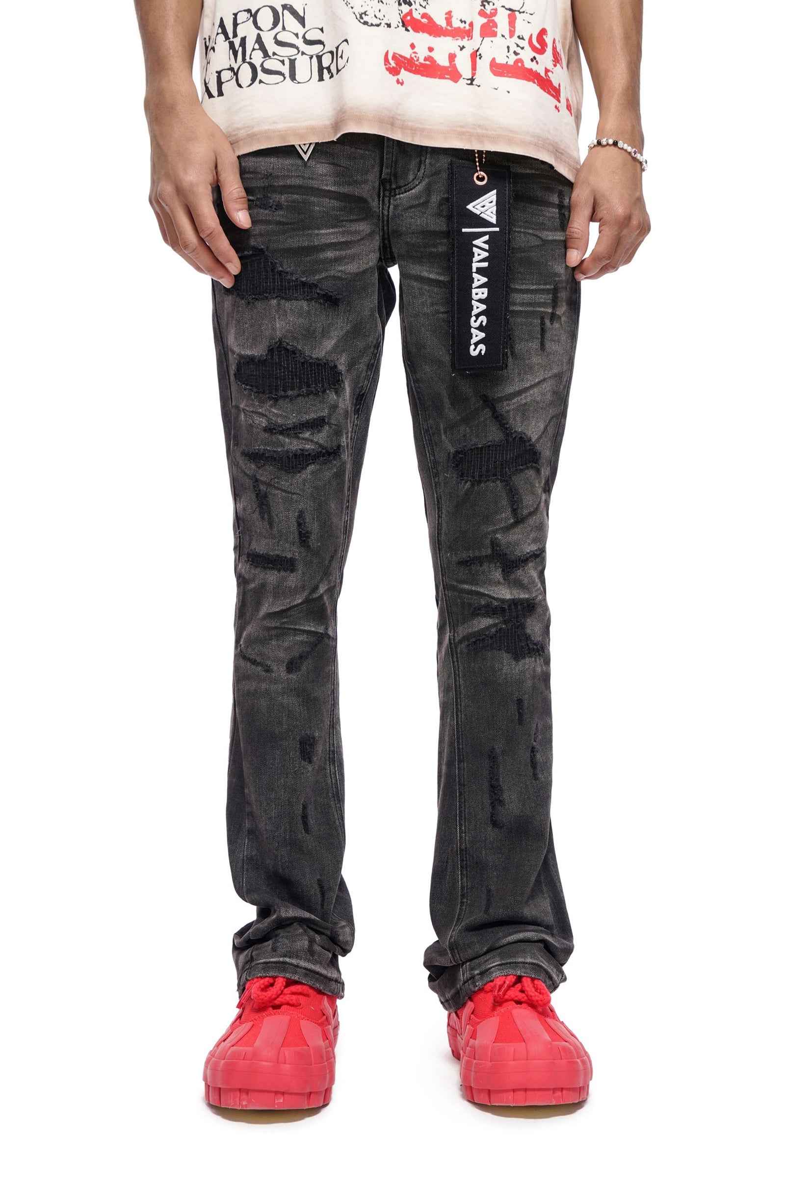 Valabasas Graft Stacked Jean - Grey Washed
