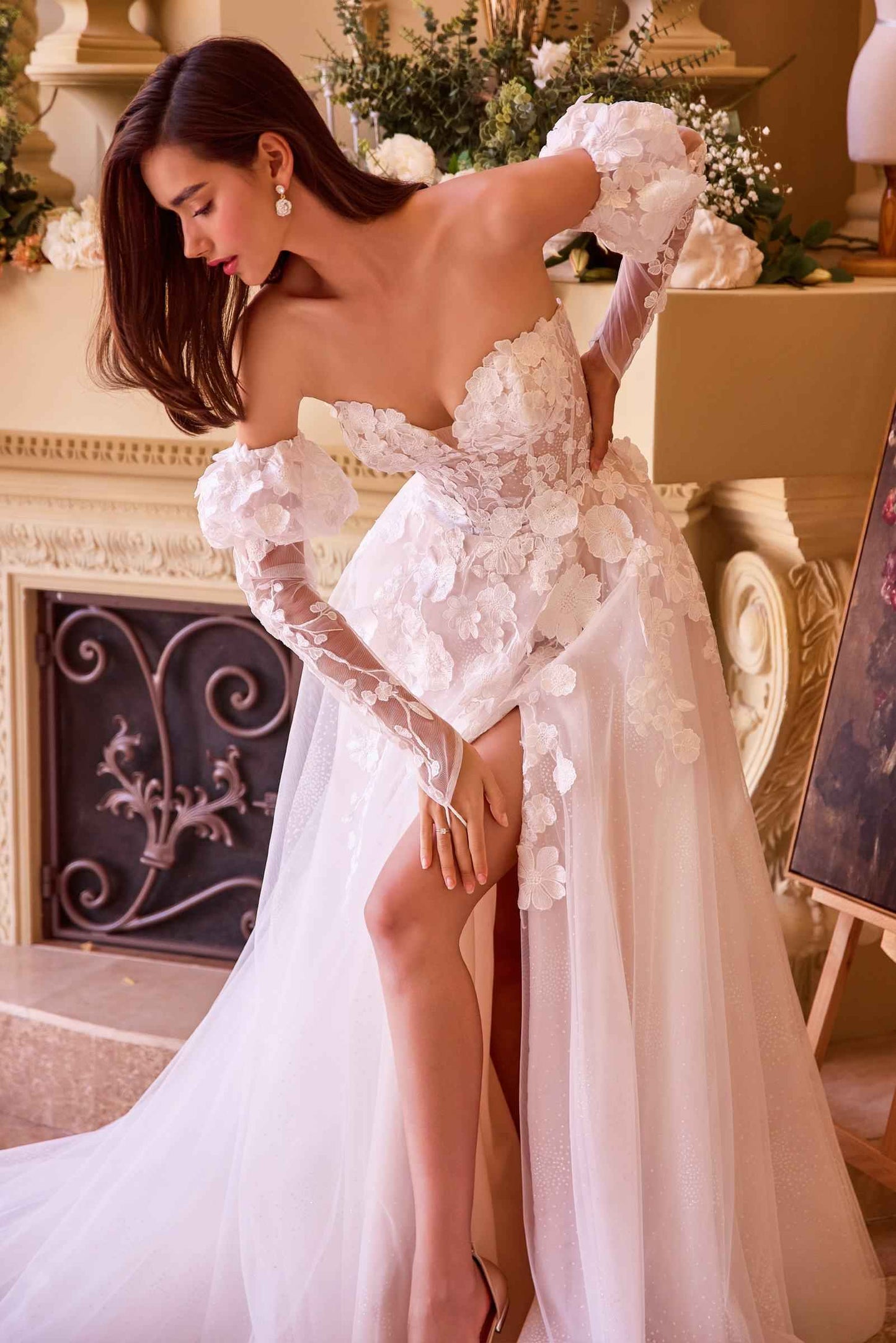 Andrea & Leo WL017 Dress Floral Applique Adorned Strapless Wedding Gown