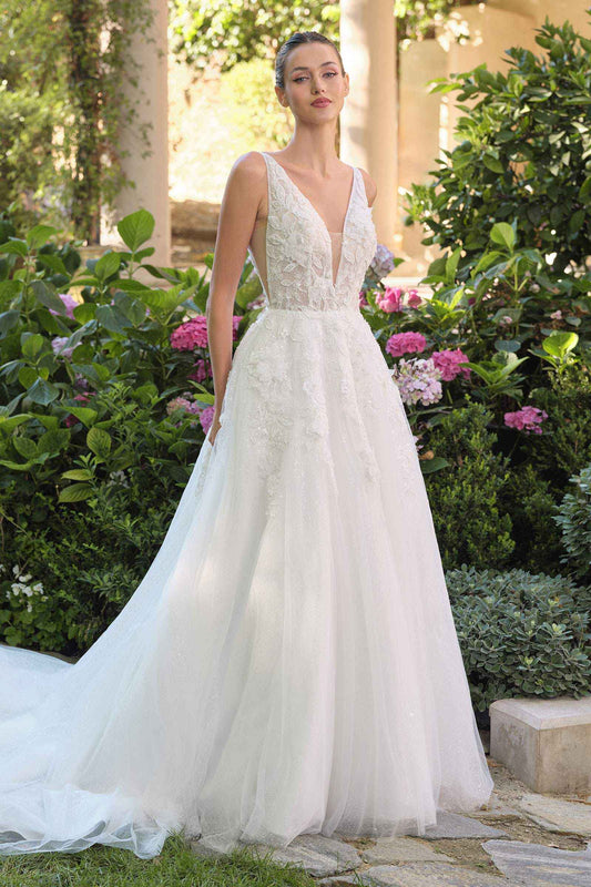 Andrea & Leo WL064 Deep V-Neckline A-Line Wedding Ball Gown