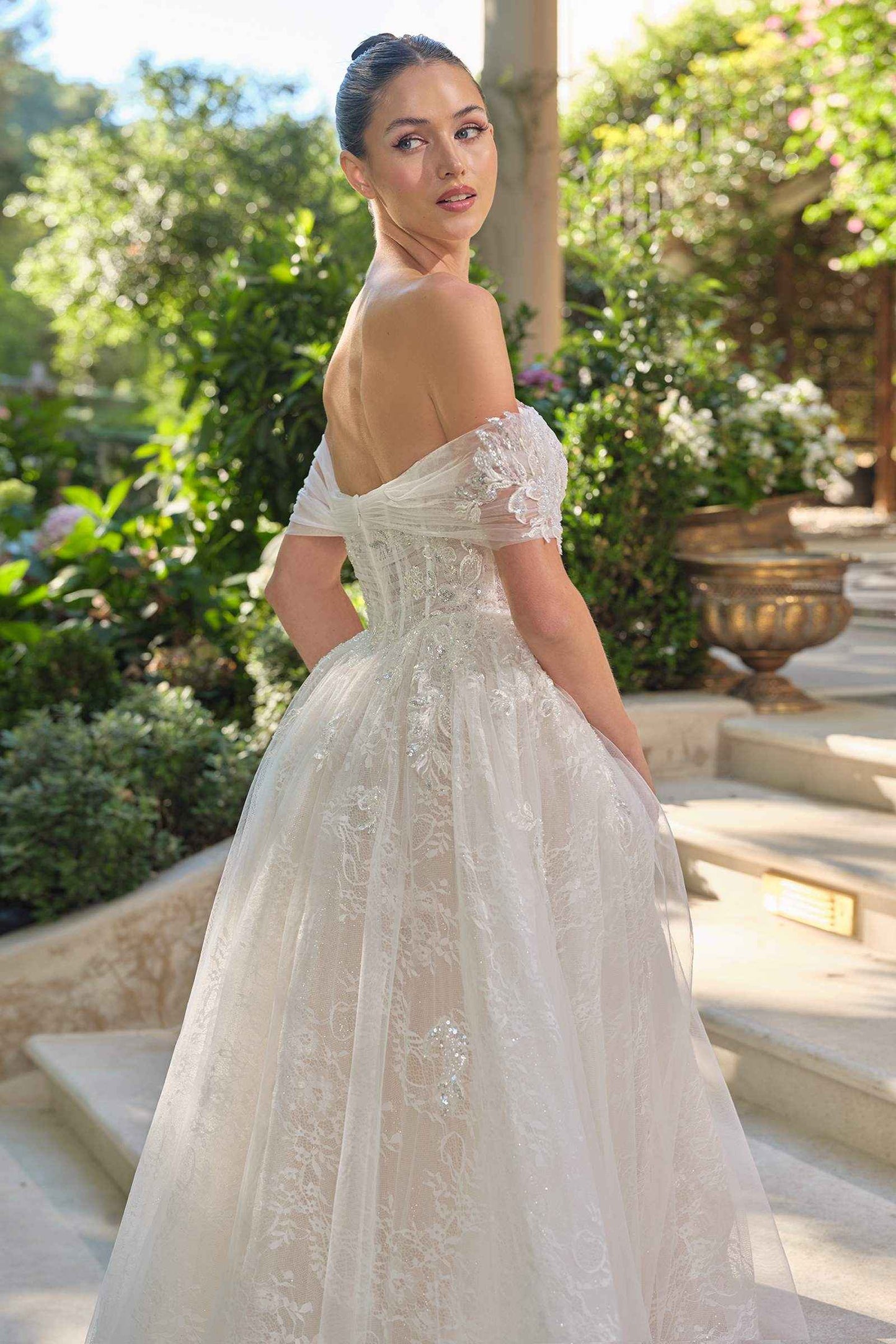 Andrea & Leo WL090 Embroidered Lace Tulle Off Shoulder Wedding Ball Gown