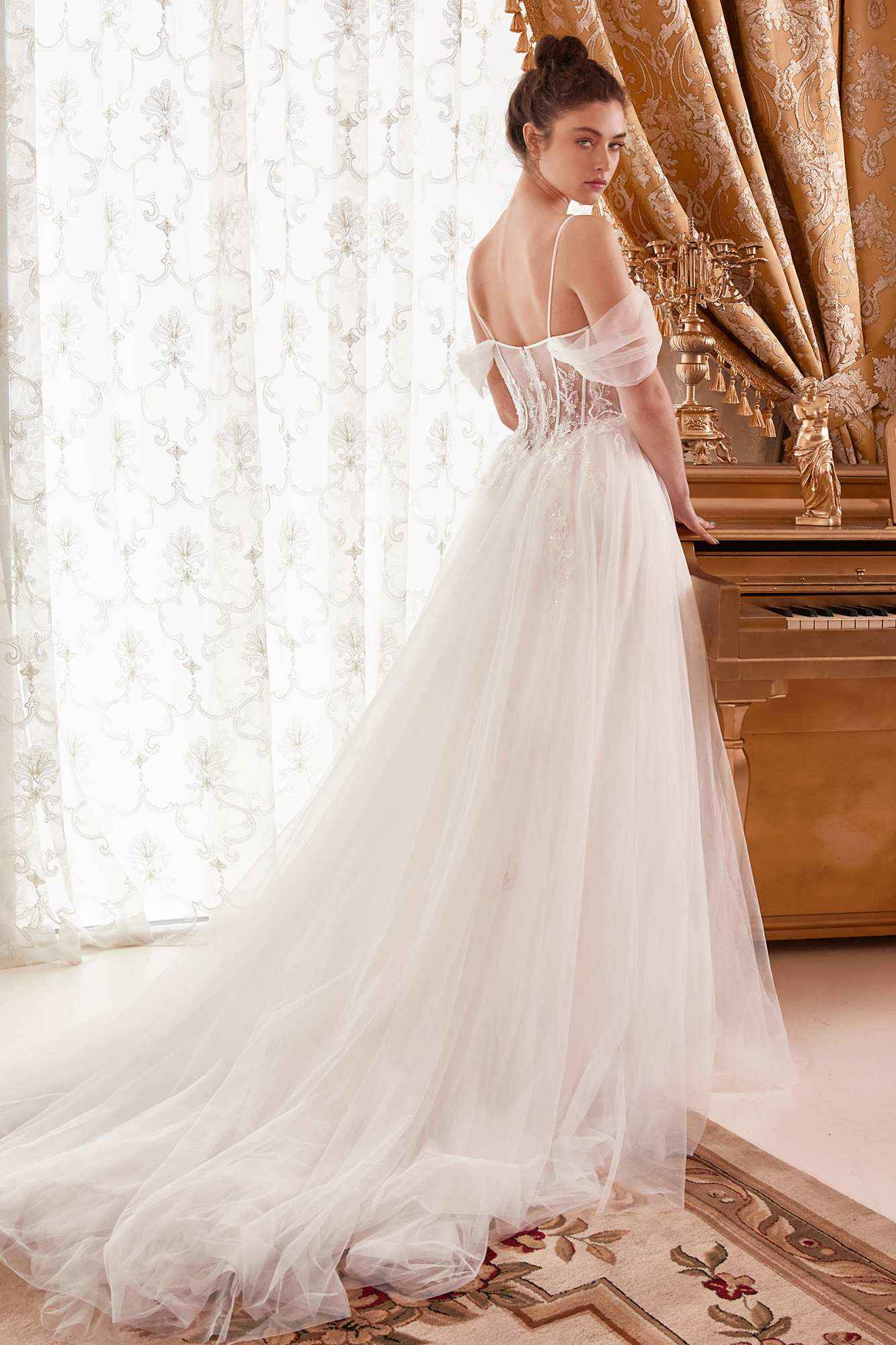 Ladivine WN307 Layered Tulle A-Line Bridal Gown With Corset Bodice