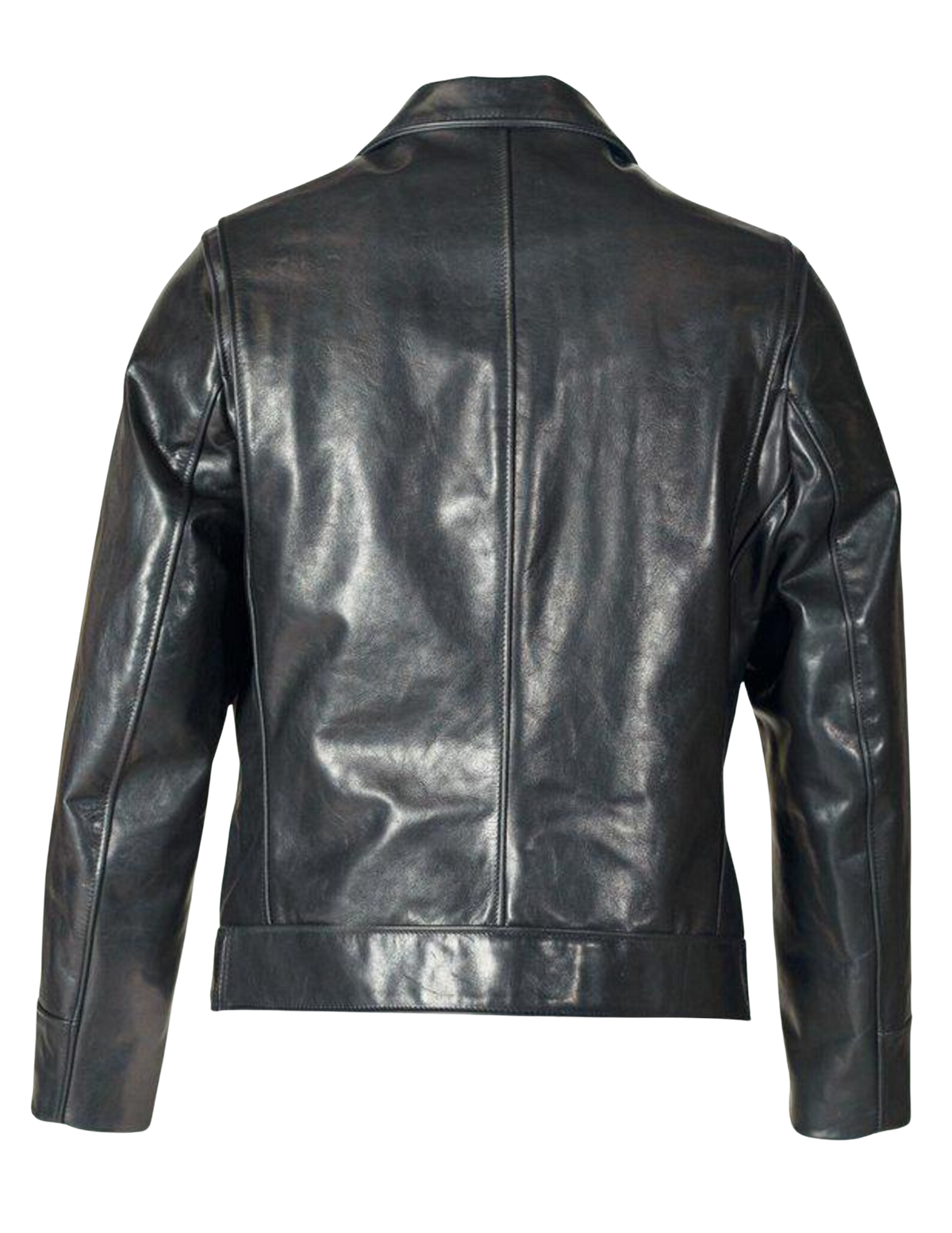 Men's Black Waxed Cowhide Leather Jacket with Shirt Collar