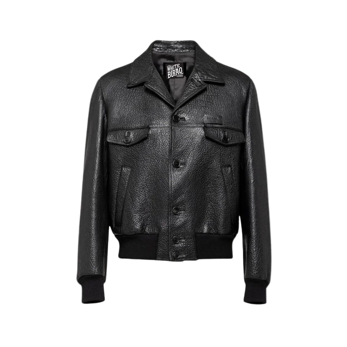 Women's Black Textured Leather Trucker Jacket