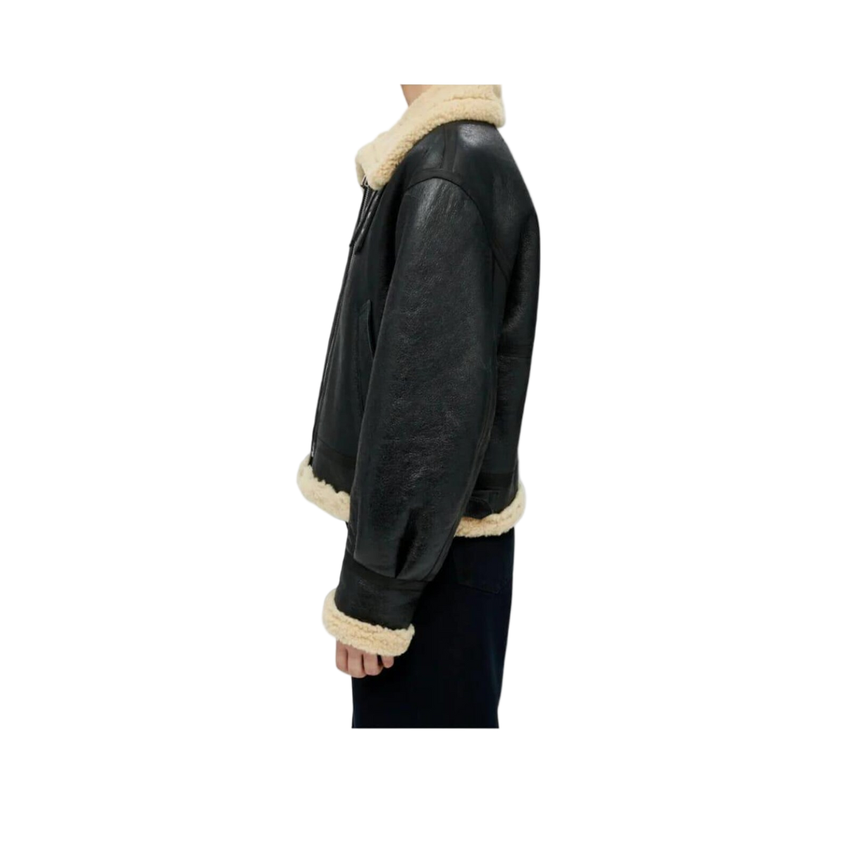Women's Black Lambskin Aviator Jacket with Belted Collar