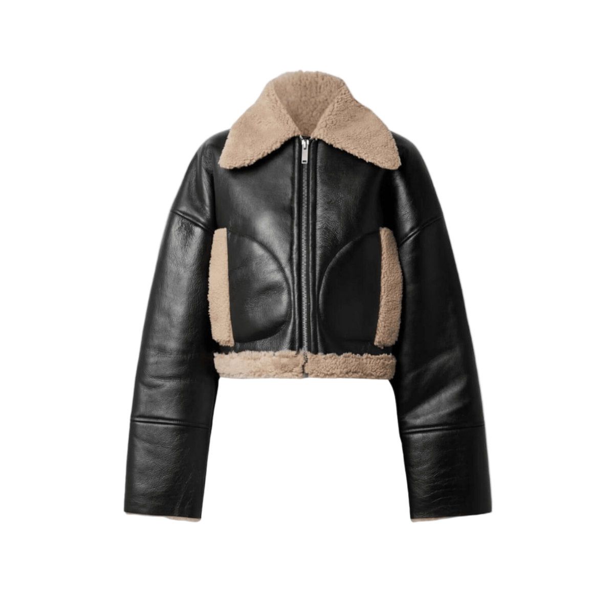 Women's Black Lambskin Cropped Aviator Jacket