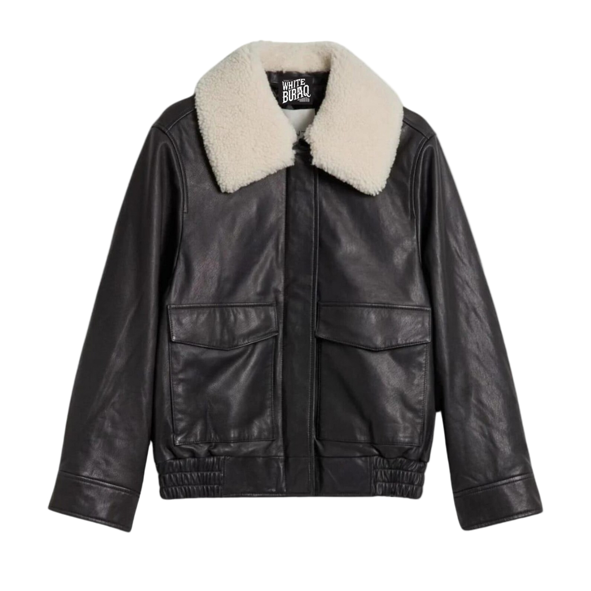 Women's Black Lambskin Leather Jacket with Shearling Collar