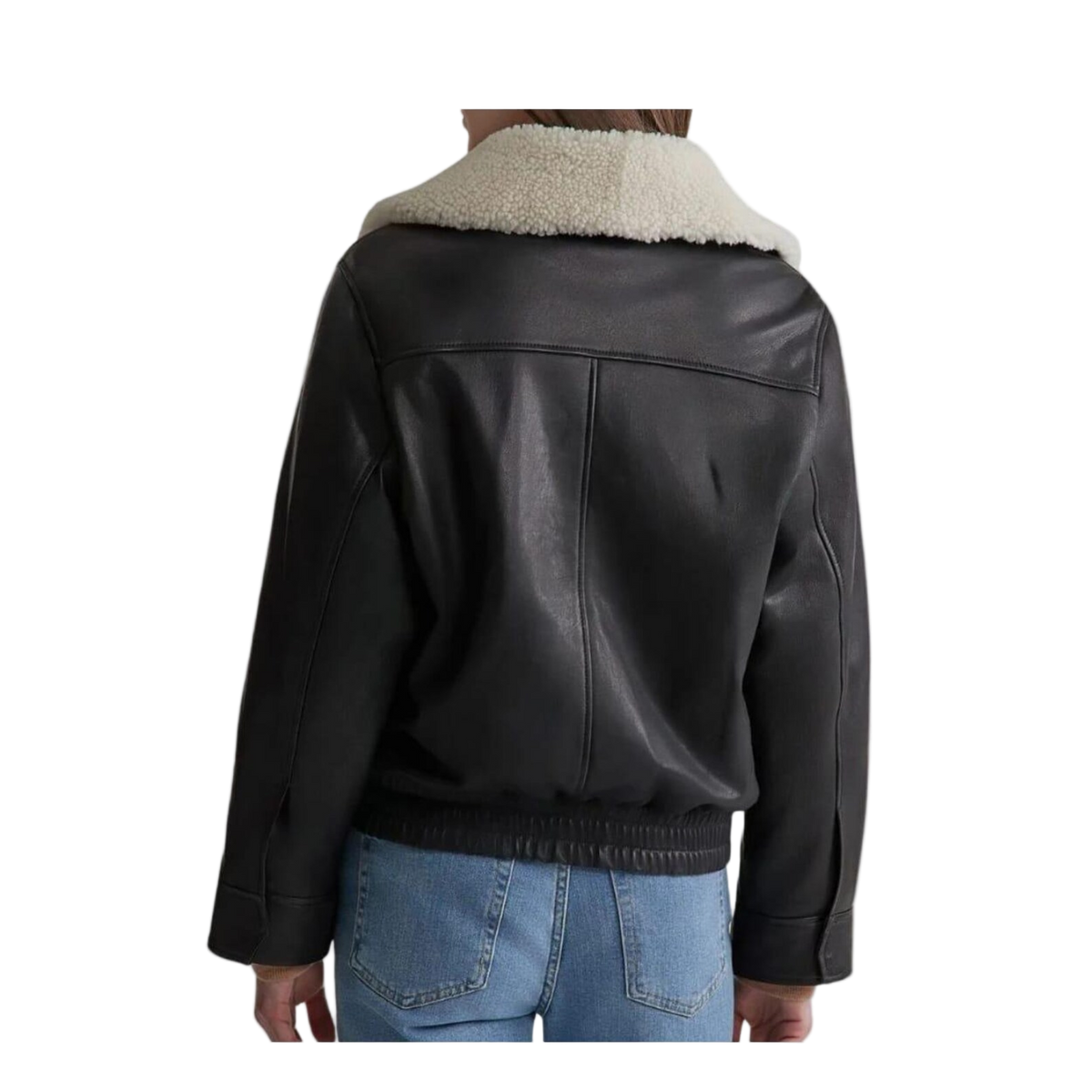 Women's Black Lambskin Leather Jacket with Shearling Collar