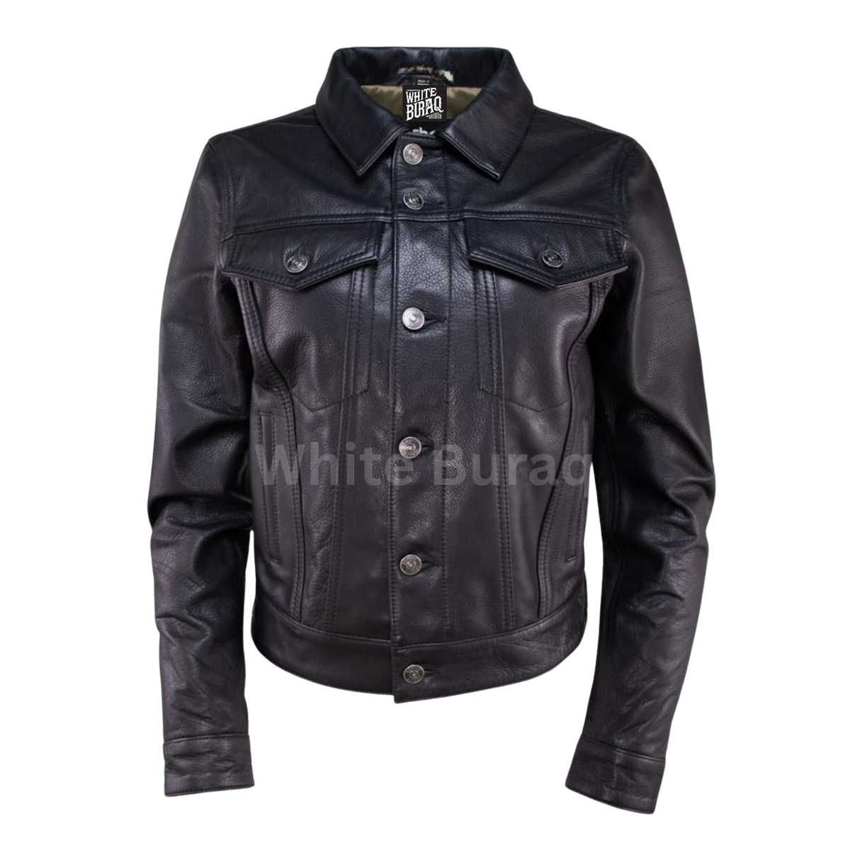 Women's Black Leather Trucker Jacket