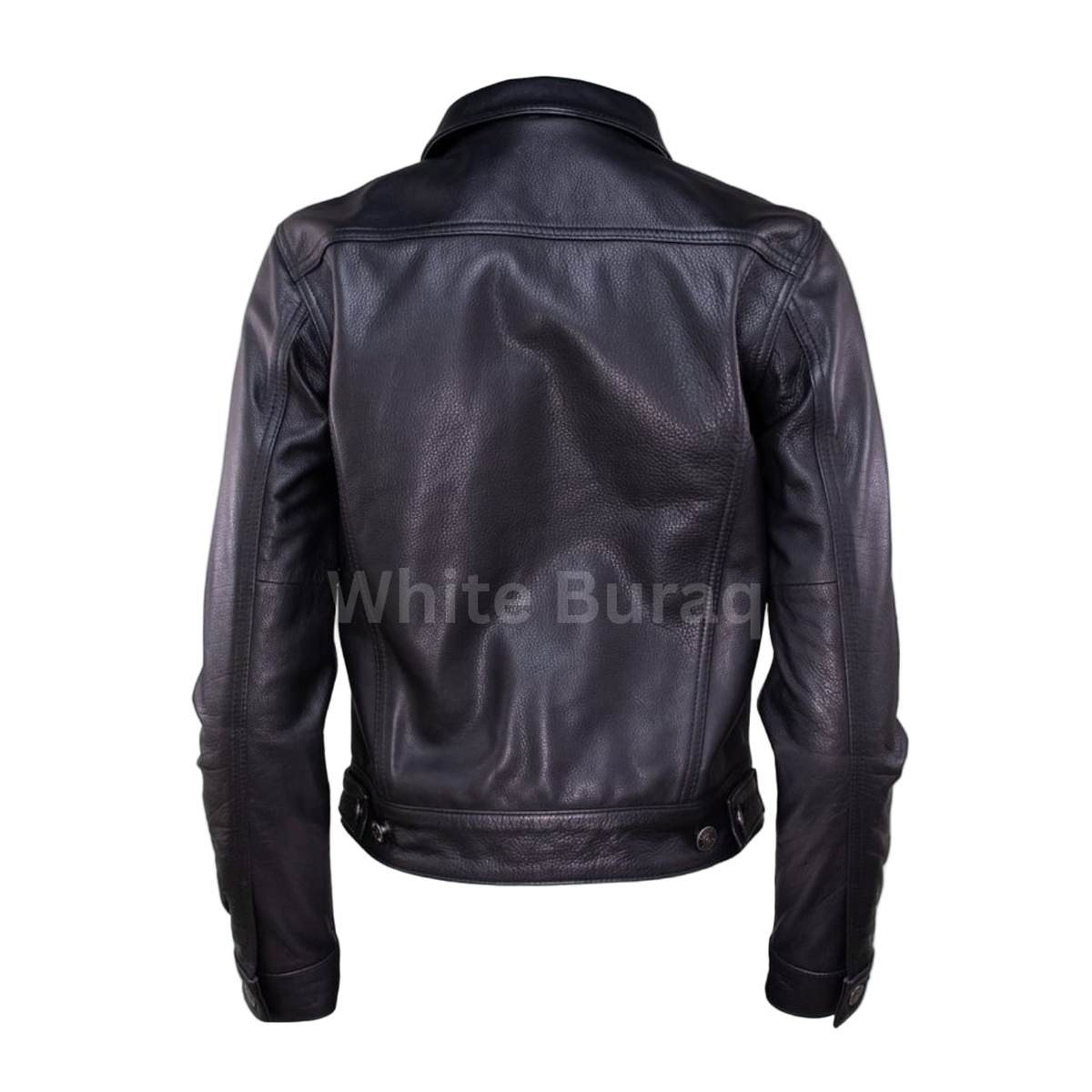 Women's Black Leather Trucker Jacket