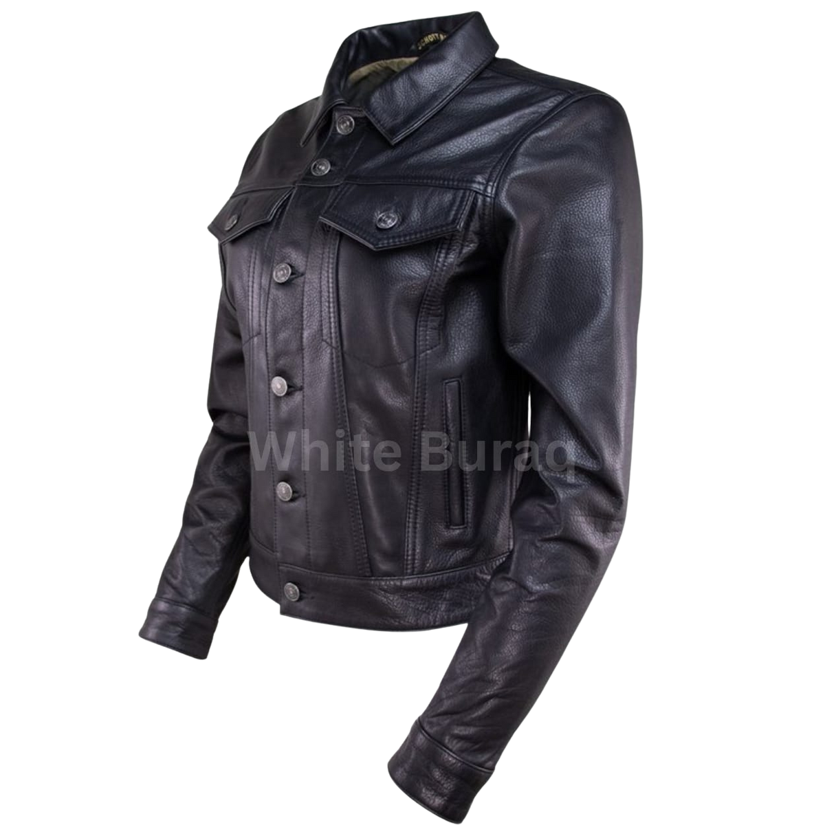 Women's Black Leather Trucker Jacket