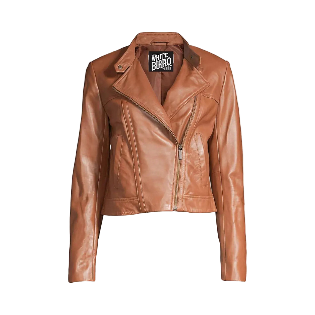 Women's Distressed Brown Leather Cropped Moto Jacket