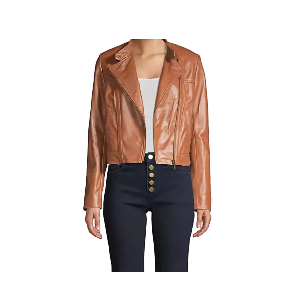 Women's Distressed Brown Leather Cropped Moto Jacket