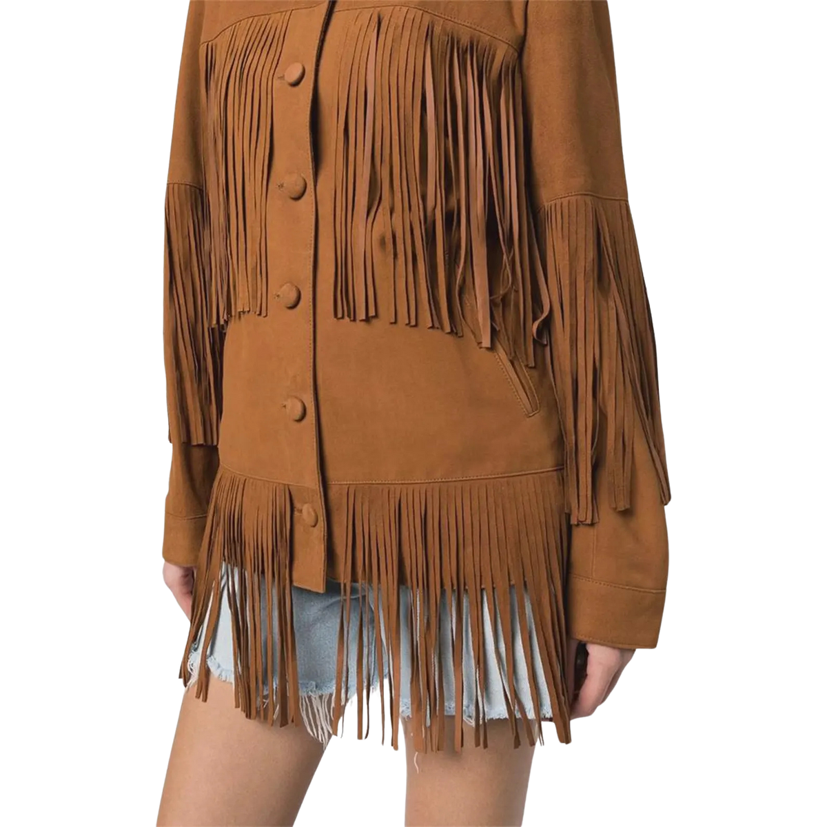 Women's Distressed Brown Leather Fringe Jacket