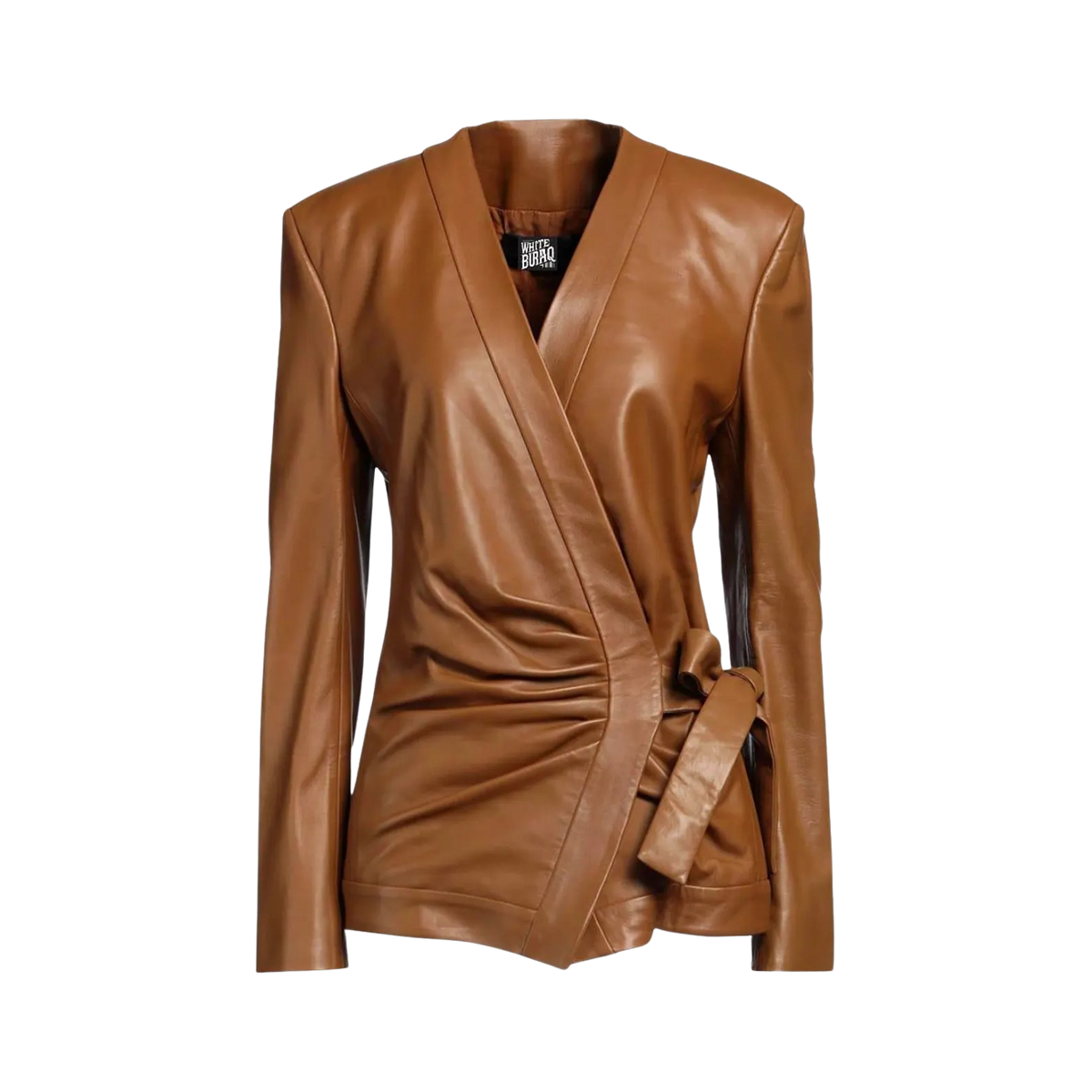 Women's Brown Leather V-Neck Jacket